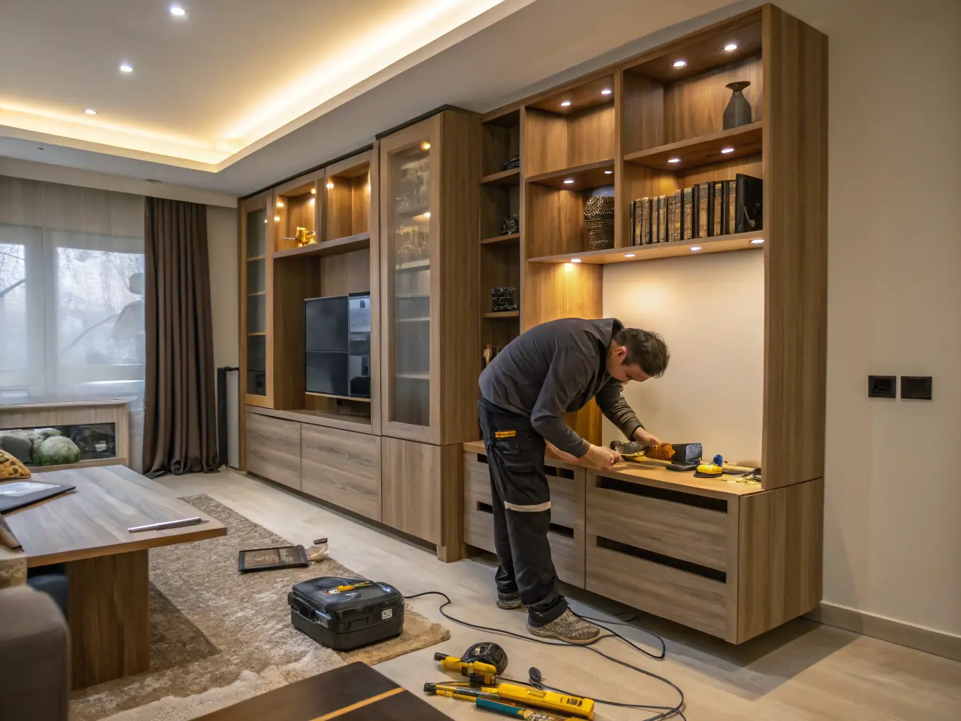 A modern Estonian factory producing high-quality wooden furniture, showcasing their craftsmanship and attention to detail.