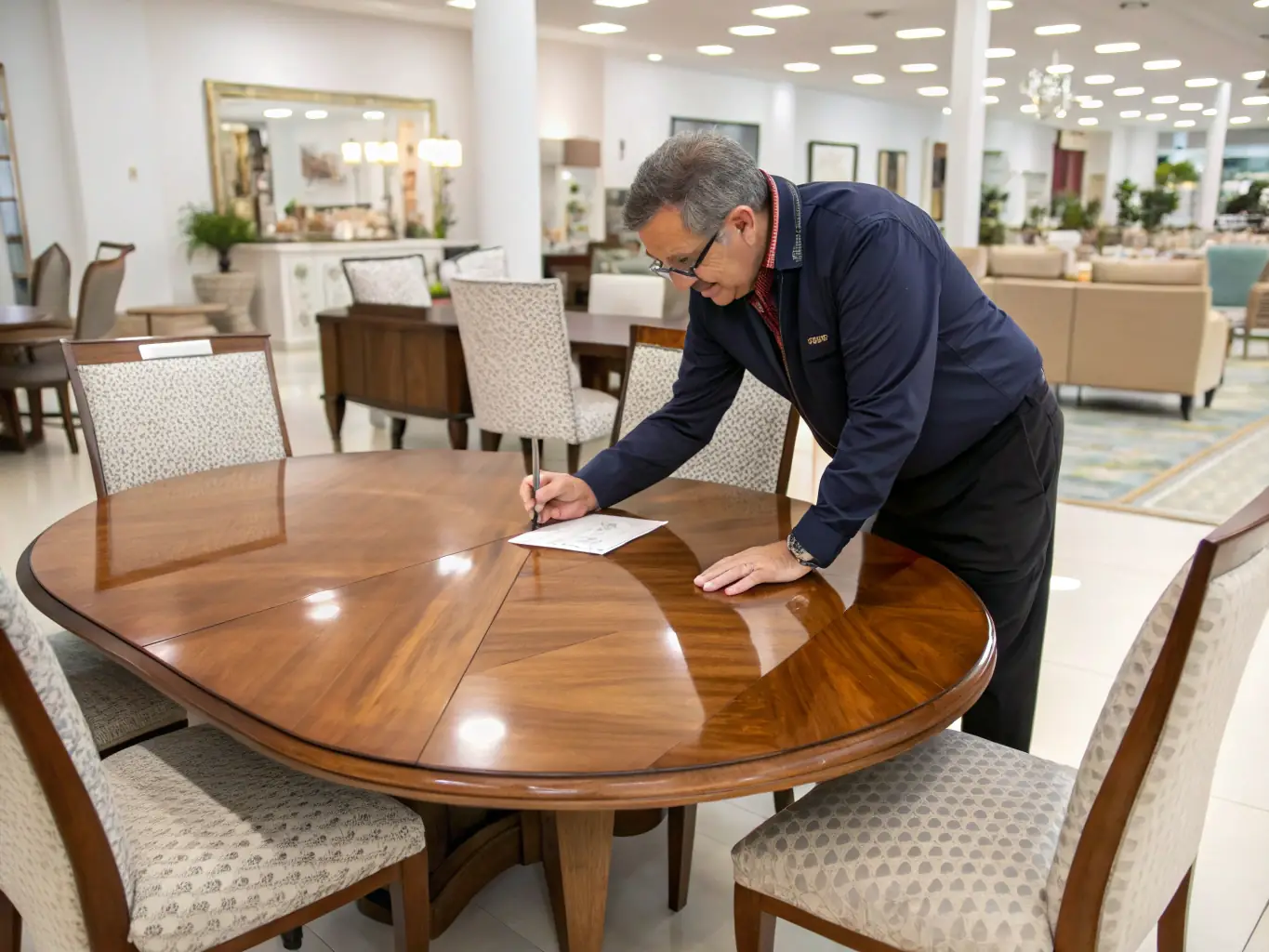 A photograph of a Scandinavian buyer inspecting a shipment of Estonian-made goods at a warehouse. The image should convey trust, reliability, and satisfaction with the quality of the products.