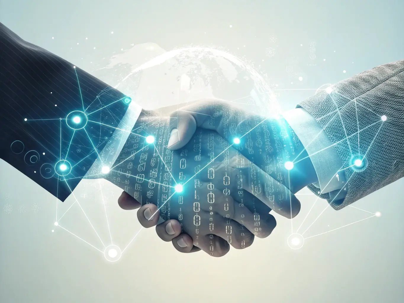 A digital illustration depicting a handshake between an Estonian manufacturer and a Scandinavian buyer, symbolizing a successful partnership facilitated by TUURIOWHOLES. The illustration should convey trust, collaboration, and mutual benefit.